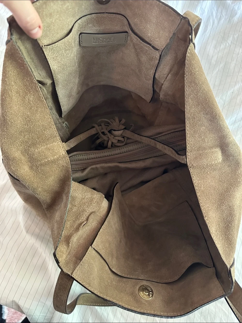 Michael Kors Ashbury Large Suede Tote Bag - Dark Khaki / Taupe